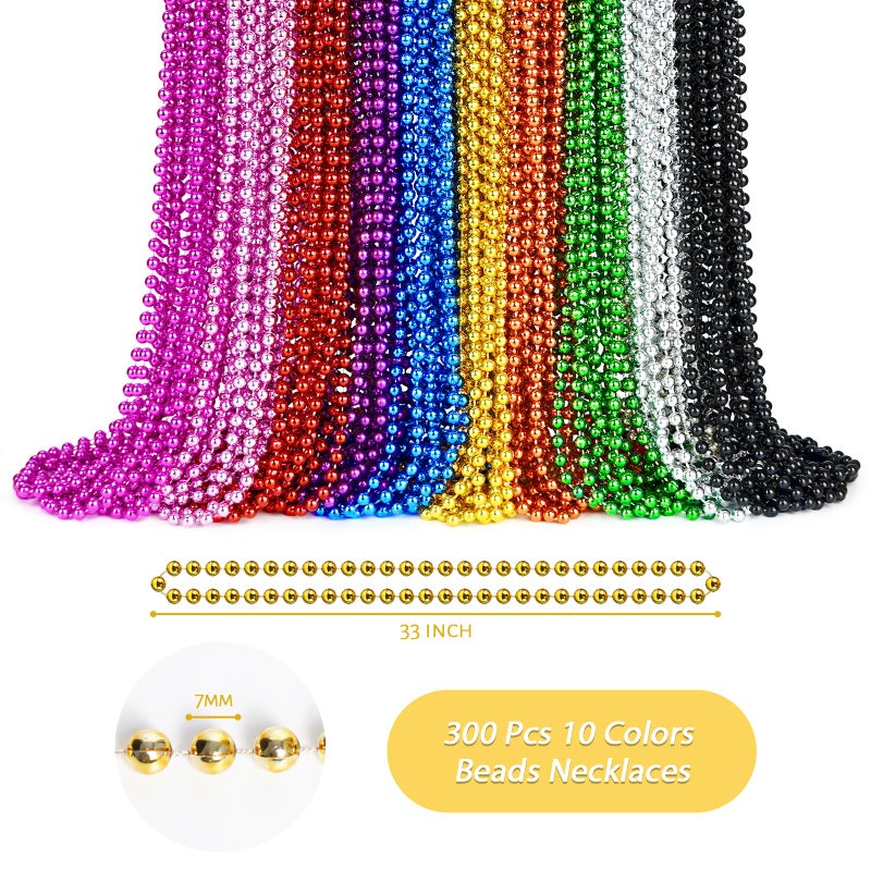ZYFLSQ 300 Pcs Mardi Gras Beads Necklaces Bulk  33"" 7mm Multi Colors Metallic Beaded Necklaces for Party Costume Necklaces - Image 2